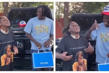 Watch the beautiful moment Stonebwoy gave a phone and other brand souvenirs to a young girl who was captured singing his song in a viral video